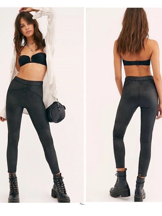 Free People Pants - Free People faux suede black leggings Small ankle length moto edgy grunge goth